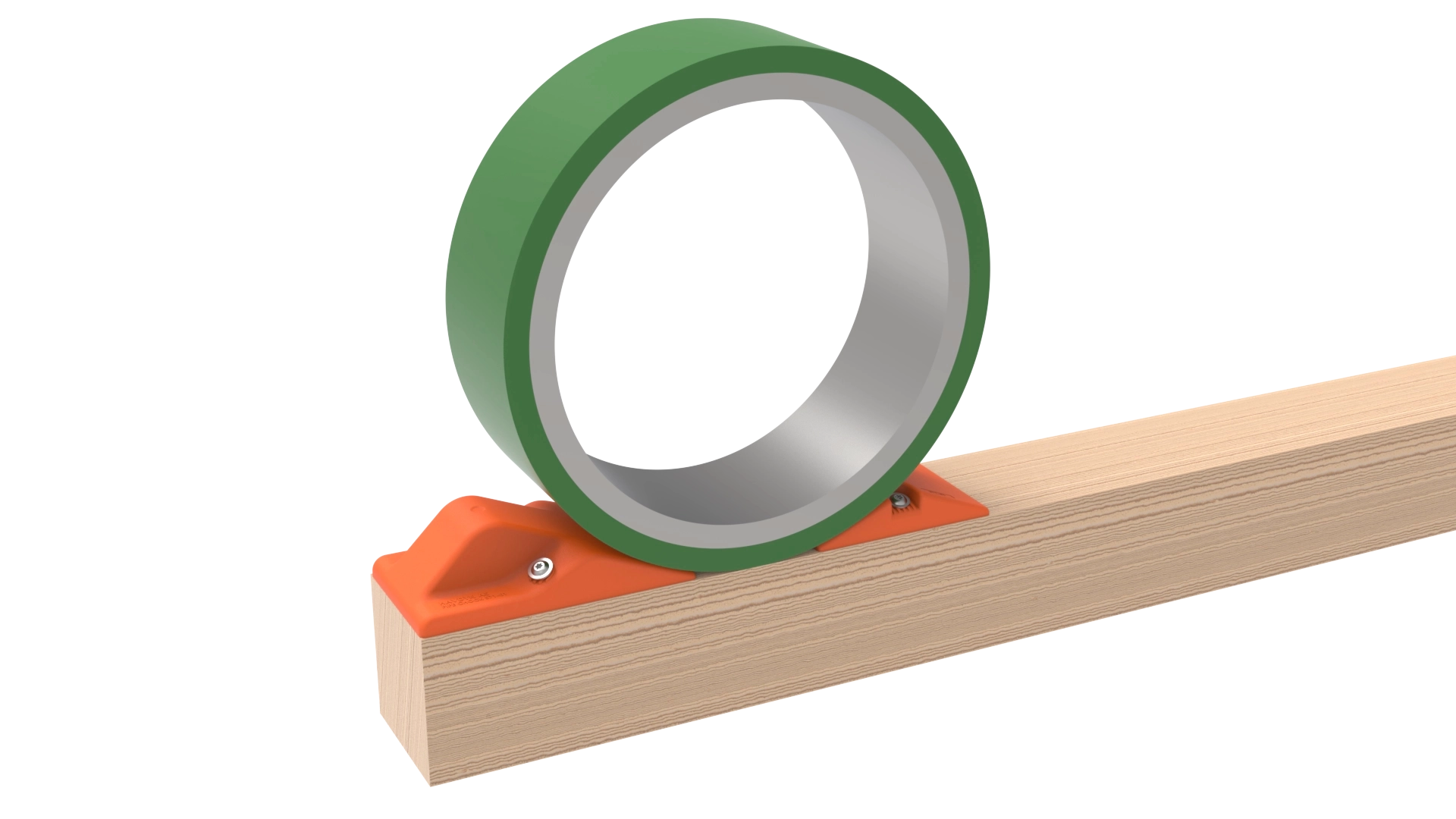 A single large-diameter pipe held in place by two Havdyn pipe chocks mounted on a wooden batten.